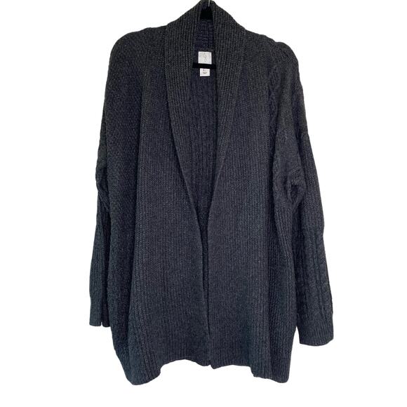 Joie Gray Cable Knit Open Front Chunky Cardigan Large - Picture 1 of 13